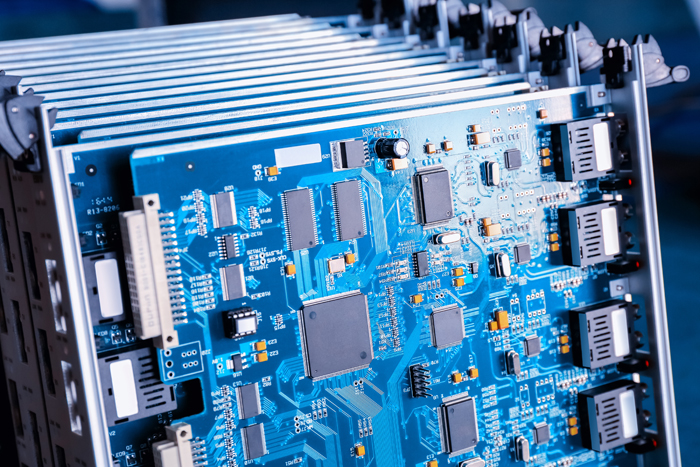 blue motherboard closeup
